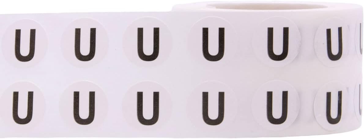Letter U Inventory Labels .5 Inch Round Circle Dots 1,000 Adhesive Stickers