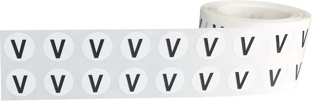 Letter V Inventory Labels .5 Inch Round Circle Dots 1,000 Adhesive Stickers