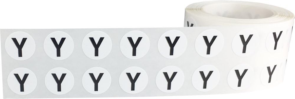 Letter Y Inventory Labels .5 Inch Round Circle Dots 1,000 Adhesive Stickers