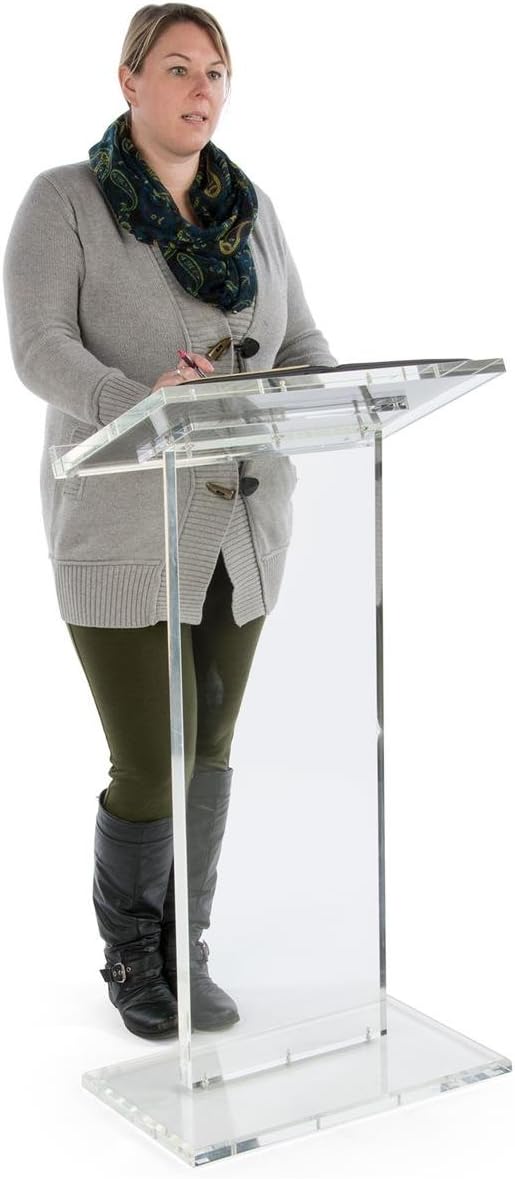 Tall Clear Podium, Floor Standing Lectern with Lip for Books or Presentation (Acrylic)