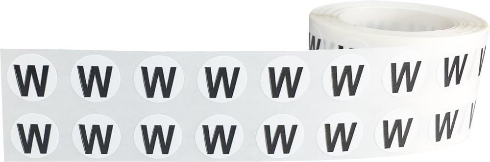 Letter W Inventory Labels .5 Inch Round Circle Dots 1,000 Adhesive Stickers