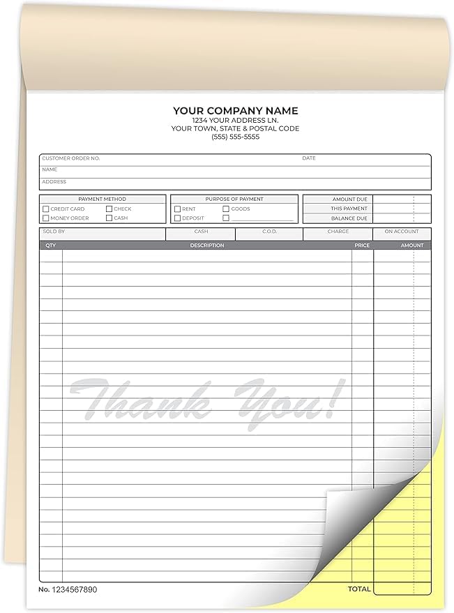 Custom 5.5" X 8.5" Invoice Receipt Book, Carbonless NCR Invoice Book in 2-Part Duplicate Receipts, Estimates, Purchase Orders, Sales Orders (White/Yellow, 200 Sets)