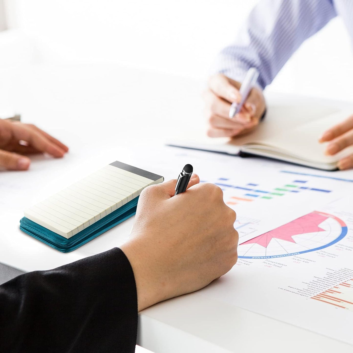 Outus 10 Pcs Pocket Notebook with Pen Set Included Mini Pocket Notepad Holder with 50 Lined Sheets, Metal Pen, 8 Pcs 3 x 5 Inch Memo Book Refills, 30 Lined Paper Per Note Pad (Sky Blue)