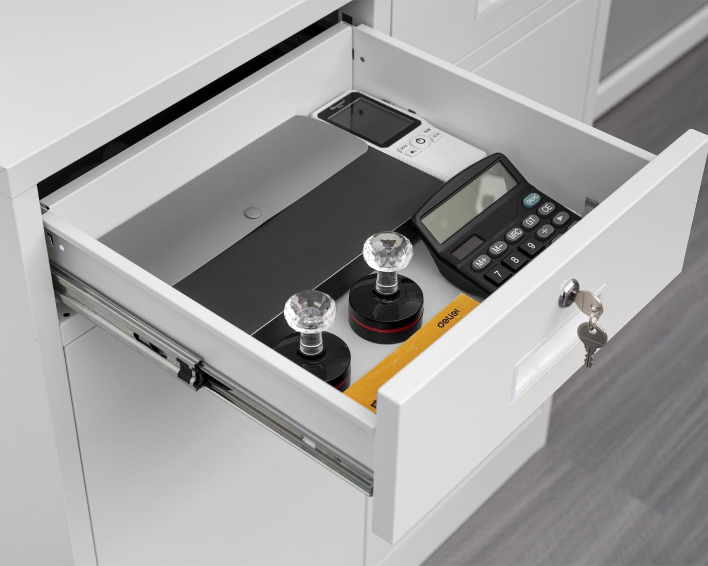 BESFUR Metal Storage Cabinet with 2 Drawers 36" H, Small Lockable Steel Storage Cabinets with 2 Lockable Doors and Adjustable Shelves Easy to Assemble for Home Office Garage Kitchen Pantry White