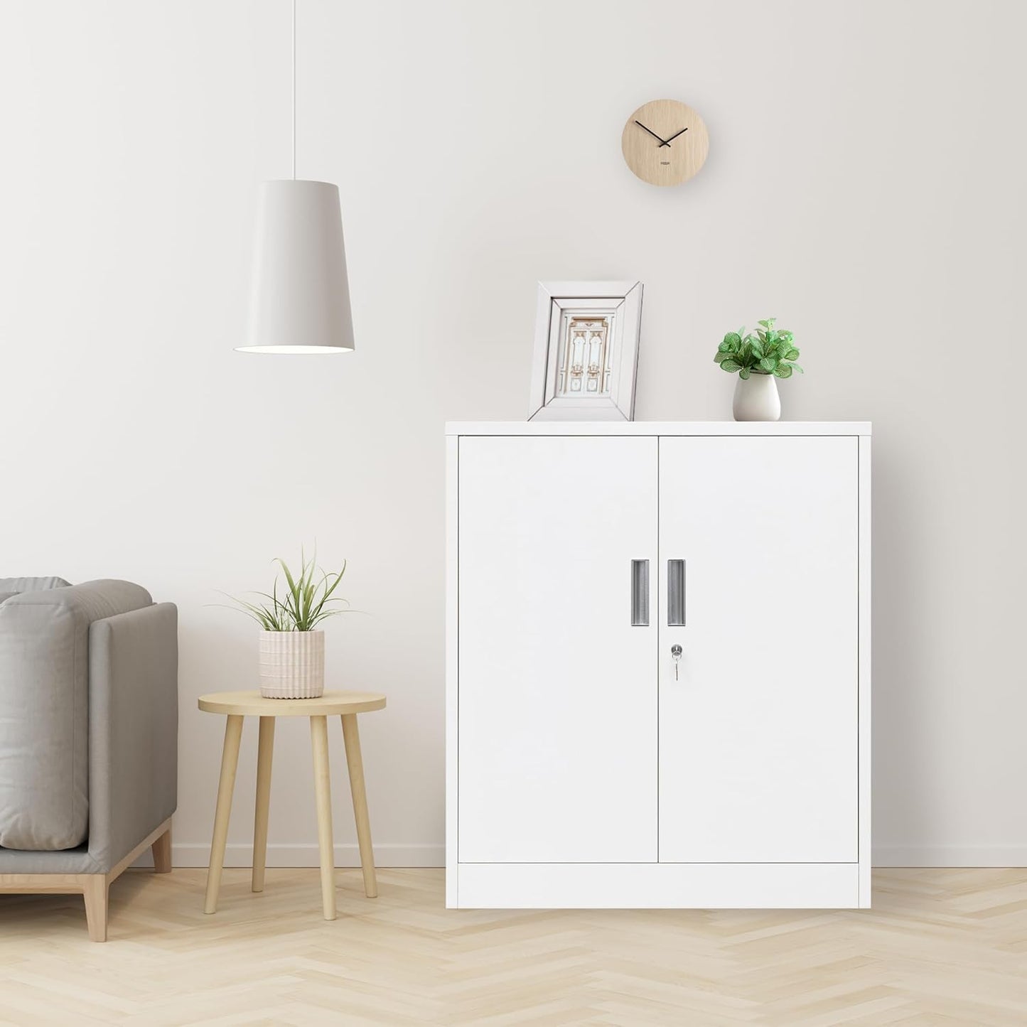 CMY Metal Storage Cabinet, Locking Storage Cabinet with Doors and Adjustable Shelves for Office, Garage, Home-White