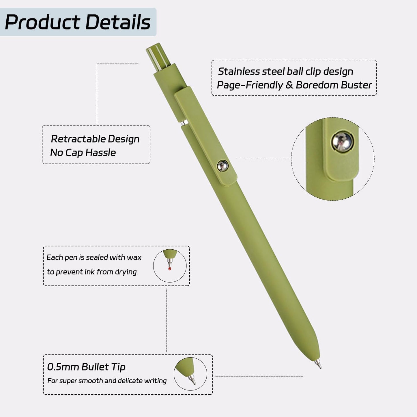 Gel Pens, 5Pcs 0.5mm Fine Point Black Ink Pens With Smooth Wirting,Office Desk Accessories,Quick Dry Pens For Journaling,Ballpoint for School Supplies, Gift for Women Men Student(Retro)