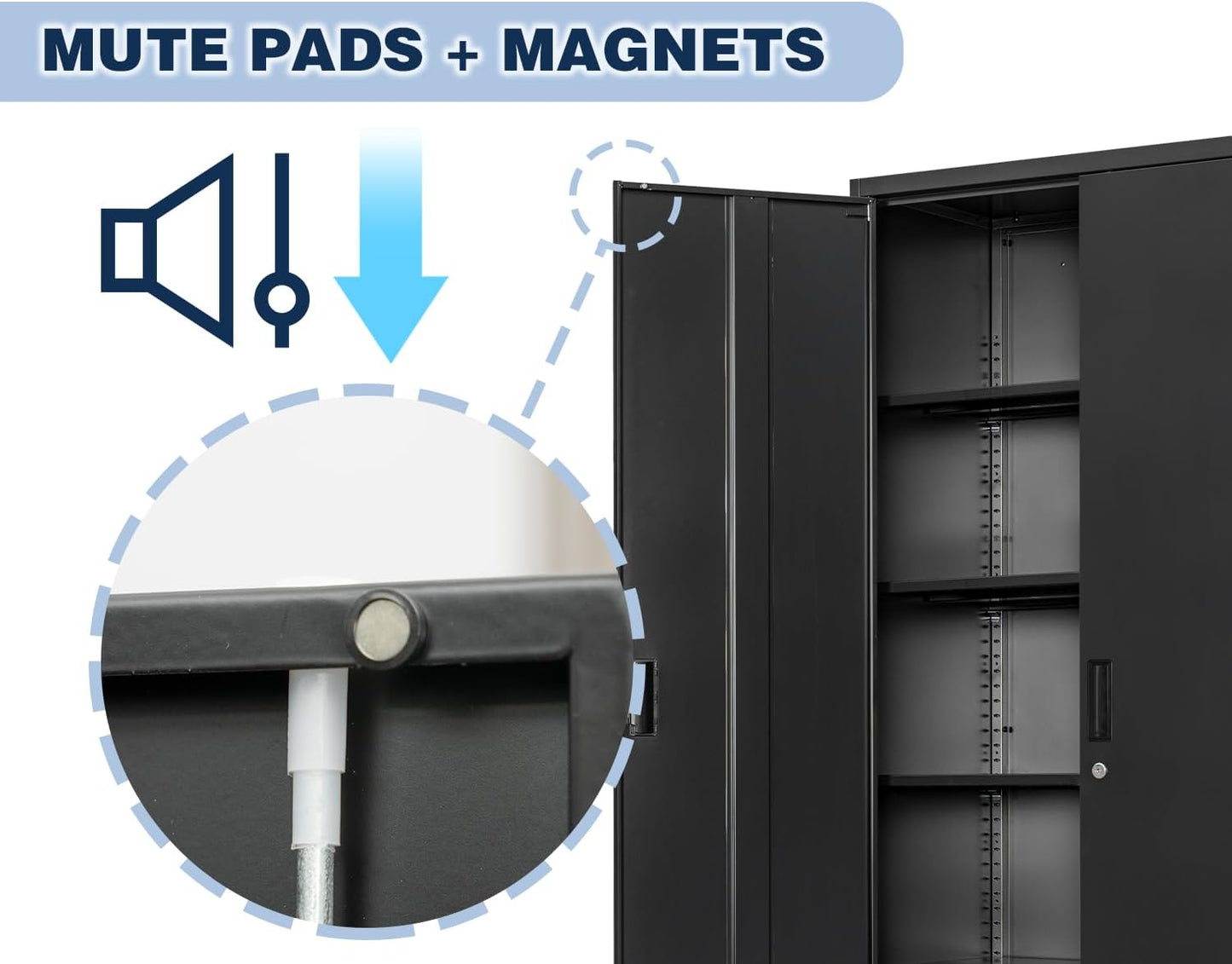 BESFUR Metal Cabinet with 5 Adjustable Shelves and Doors, Locking Storage Cabinet for Garage, Classroom and Office - Black