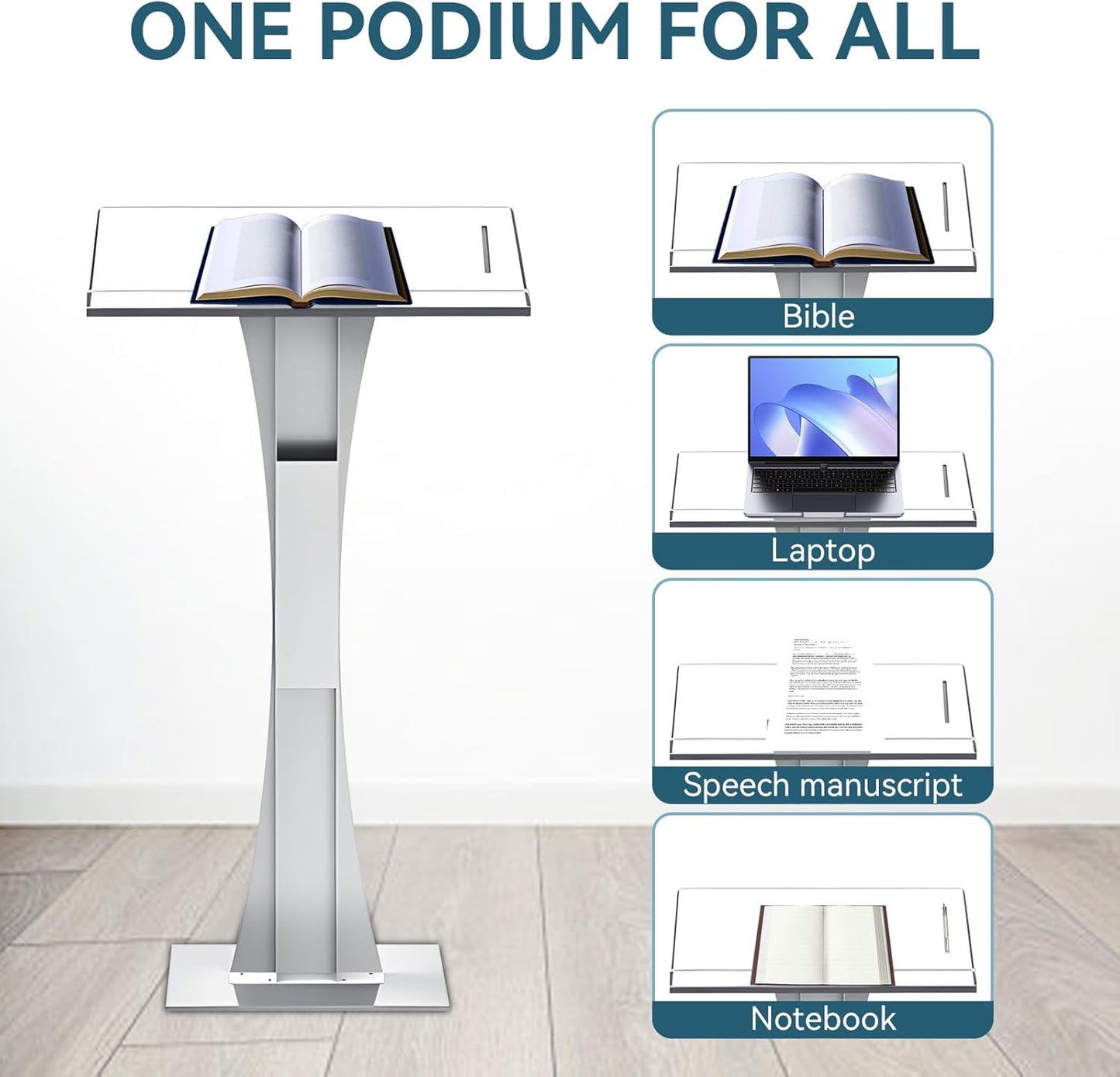 42.5" Acrylic Podium Stand, Pulpits for Churches with Iron Stable Bottom, Lectern with 10MM Thickened Acrylic Countertop, Multi Function Pulpit for Classroom Music Concert Wedding Conference