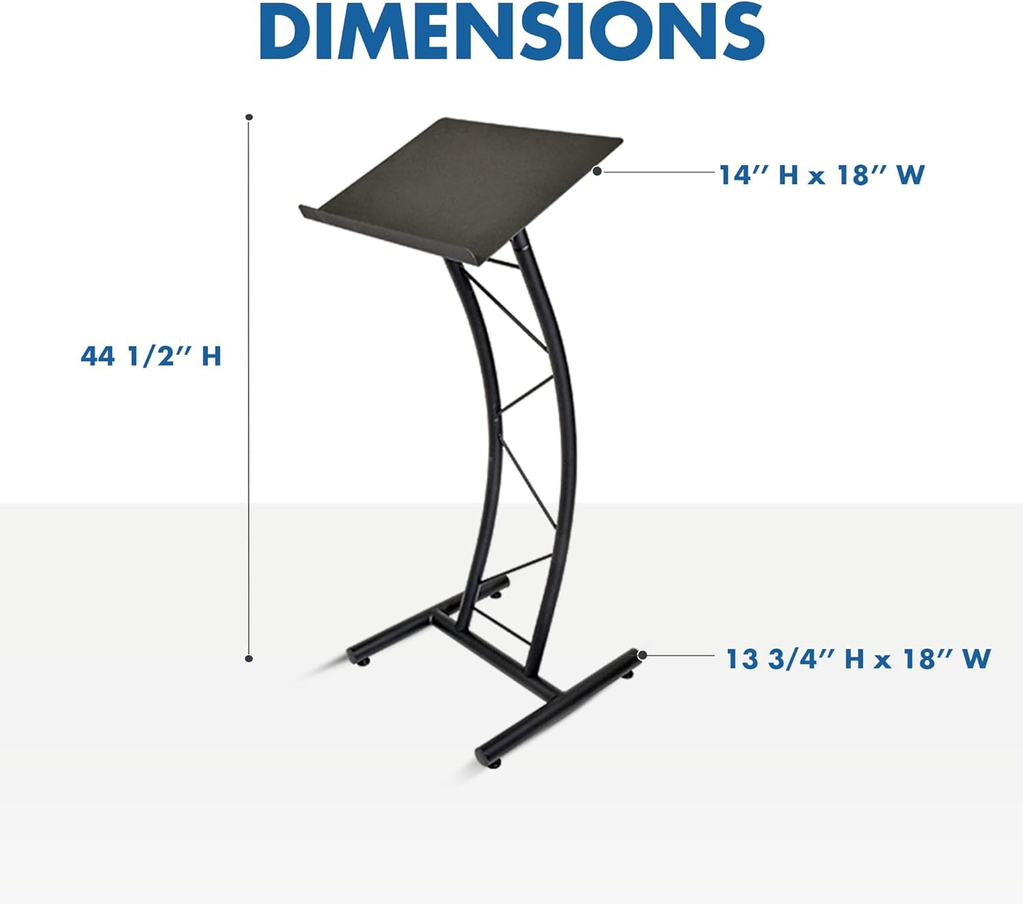 Kingdom KML8CB All Metal-Constructed Curved Lectern with “H” Style Base, Stand up Church Pulpit, Slanted Lectern, Conference Podium for Speakers, Speeches, Other Occasions, Powder Coat Finish Black