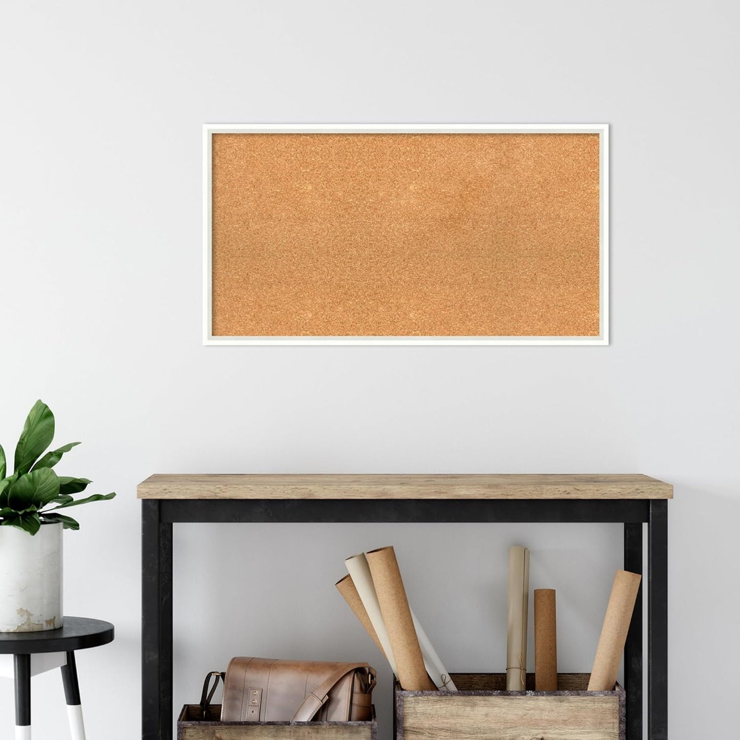 Amanti Art Natural Cork Board for Wall, 19x35 Vision Board with White Frame, Large Corkboard Office Decor for Home Organization, Modern Corkboard Pinboard to Display Items for Home Organization in