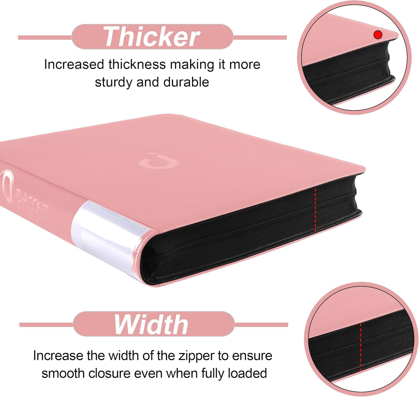 Premium Card Binder 16 Pocket - Fits 1600 Cards,4X4 Ringless Card Album with Sleeves for Trading Cards & Sports Cards(Model C,Light Pink)