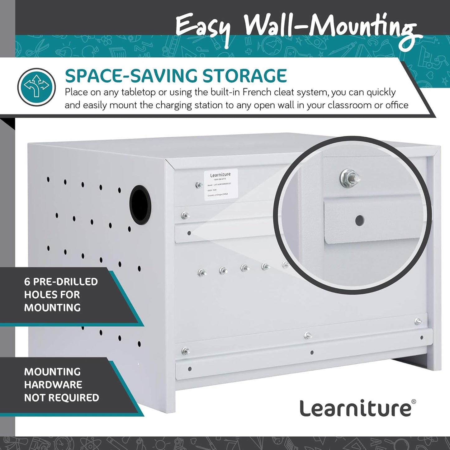 Learniture Structure Series 12-Device Charging Station for Laptops and Tablets, Wall-Mount Lockable Charging Cabinet for 12 Tablets/Chromebooks, Black