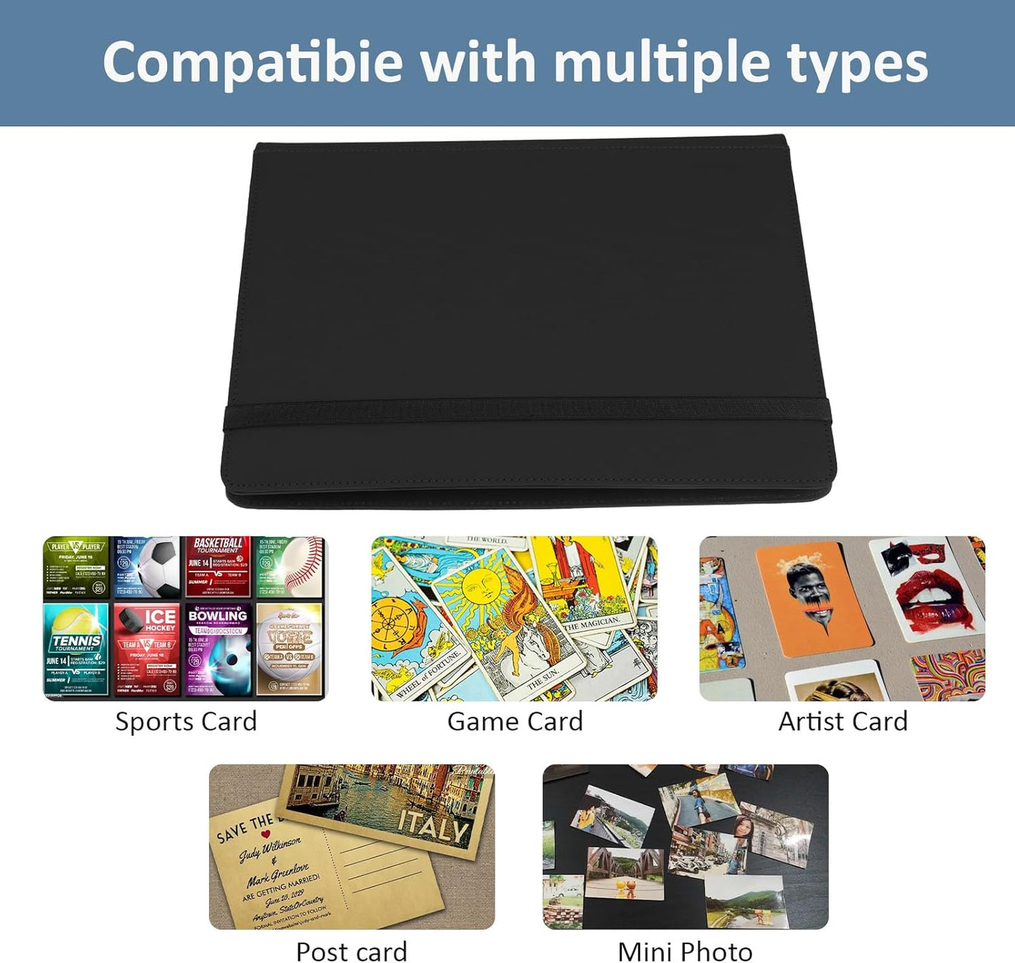 Trading Card Binder 9 Pocket, Fvxldcz PU Cover Card Collection Binder 540 Cards Sleek Side-Loading Card Album, Sturdy Card Collection Folder for TCG, MTG, Yugioh, Sport Cards (Black-2)