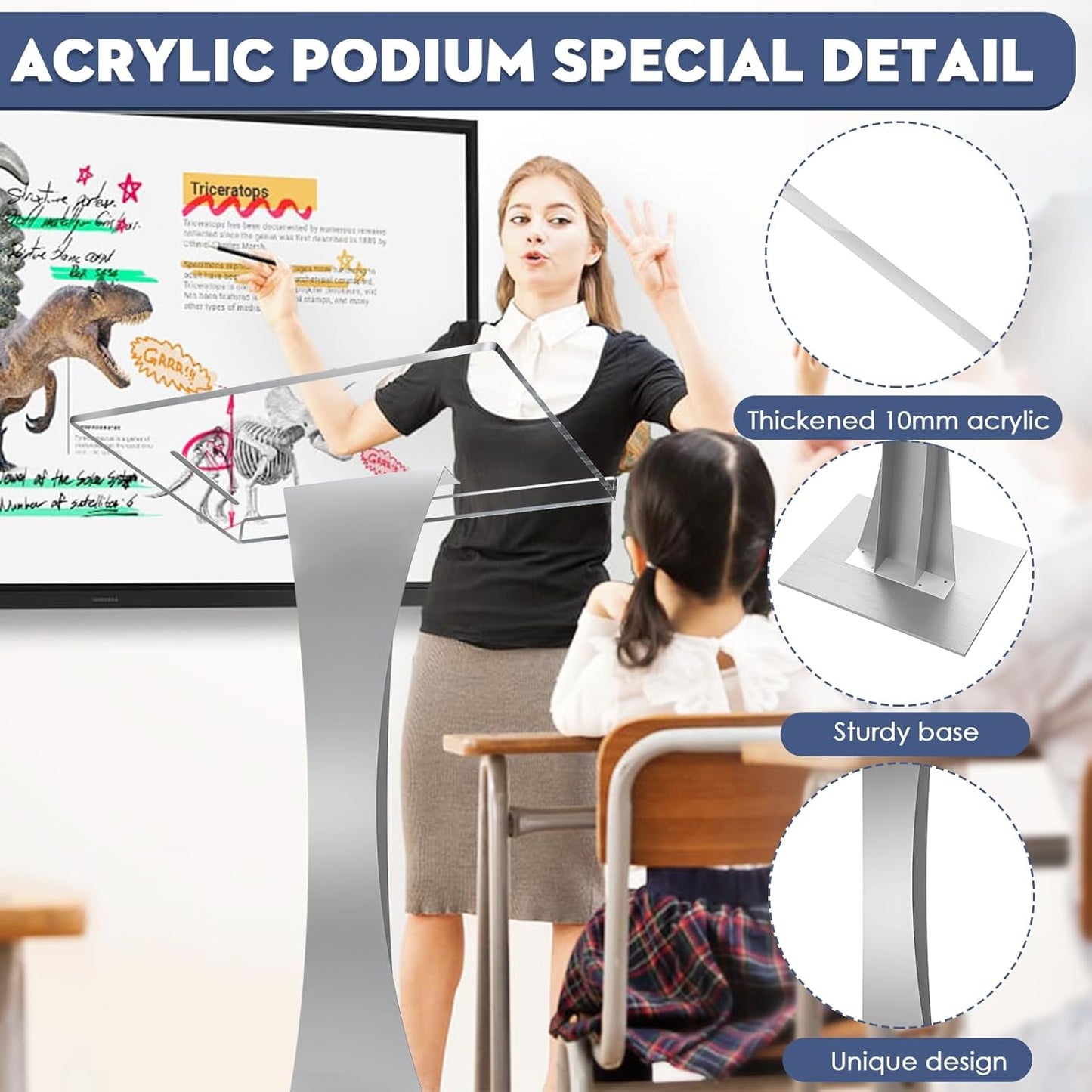 42.5" Acrylic Podium Stand, Pulpits for Churches with Iron Stable Bottom, Lectern with 10MM Thickened Acrylic Countertop, Multi Function Pulpit for Classroom Music Concert Wedding Conference