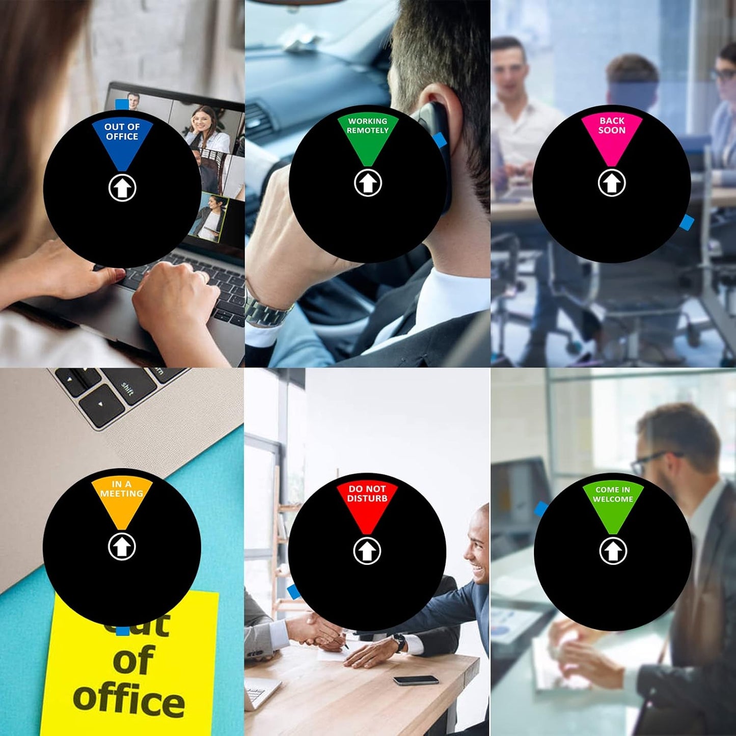 Office Door Sign,Do Not Disturb/Come in Welcome/Out of Office/in a Meeting/Back Soon/Working Remotely Sign, Privacy Door Indicator That Lets Others Know Whether You're Available Or Not (6inch,Black)