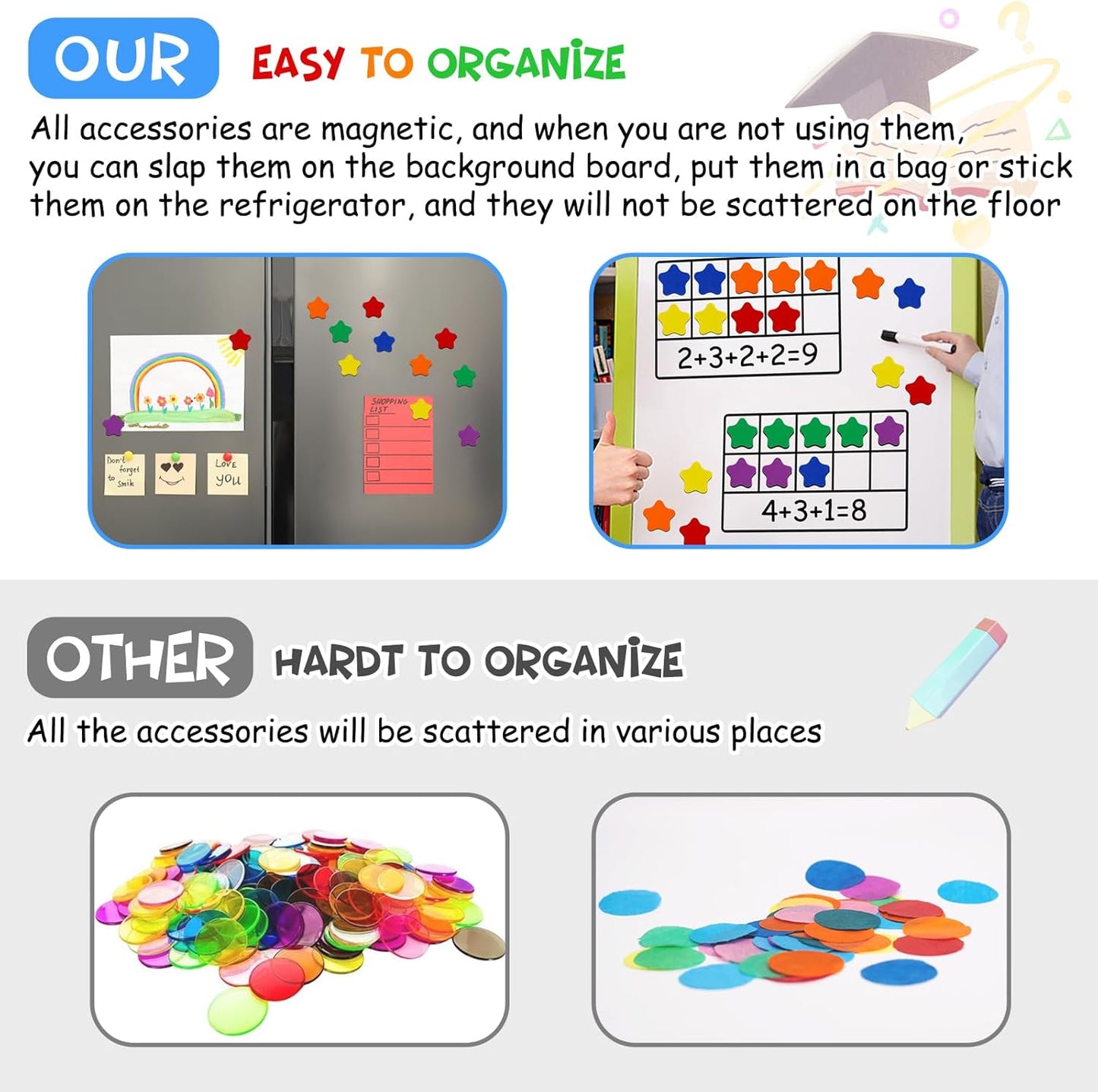 LOOIKOOS Magnetic Ten-Frame Set,Math Manipulative Games for Kids Number Counting Games,Montessori Educational Toy for Kindergarten Preschool 3 4 5 Year Old