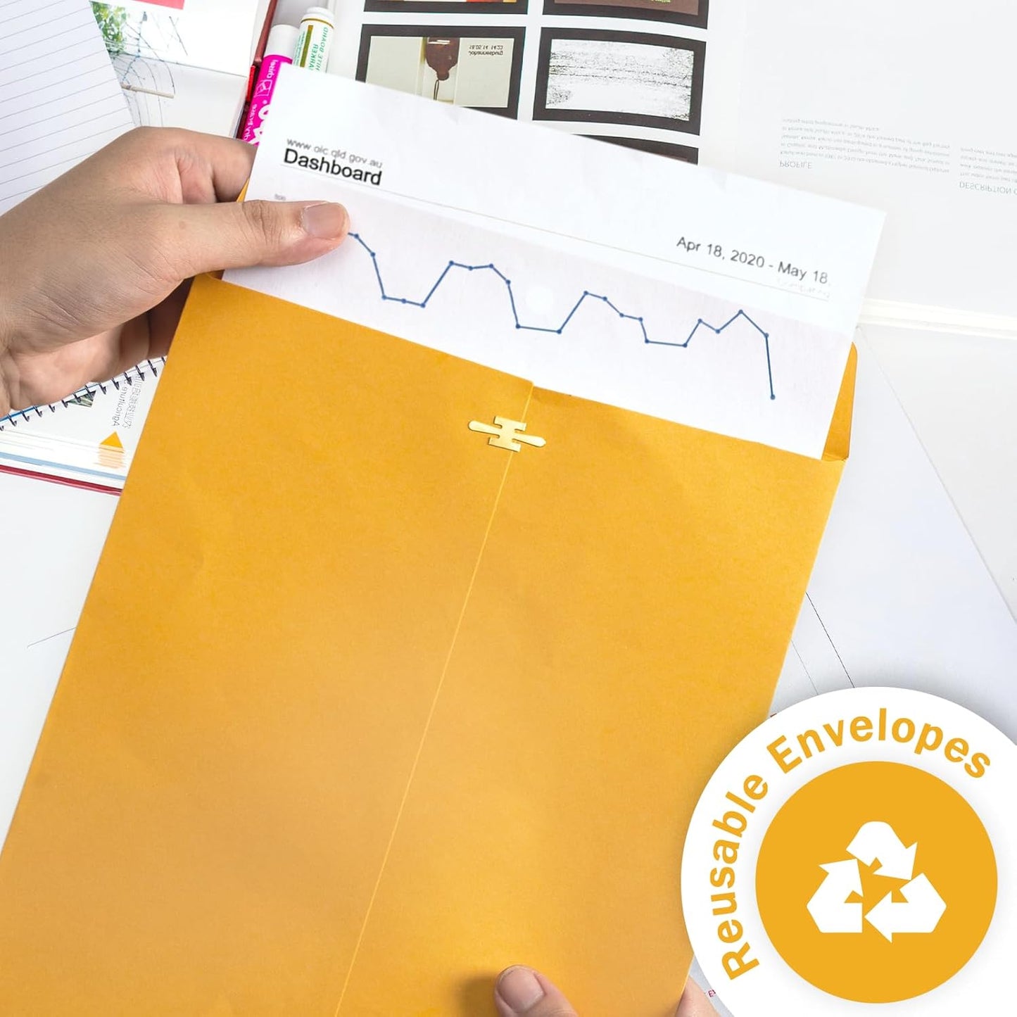 Clasp Envelopes 10x13, 100 Pack Goefun Brown Yellow Manilla Envelopes 10x13-100GSM Heavy Kraft Paper, with Clasp and Gummed Seal for Mailing