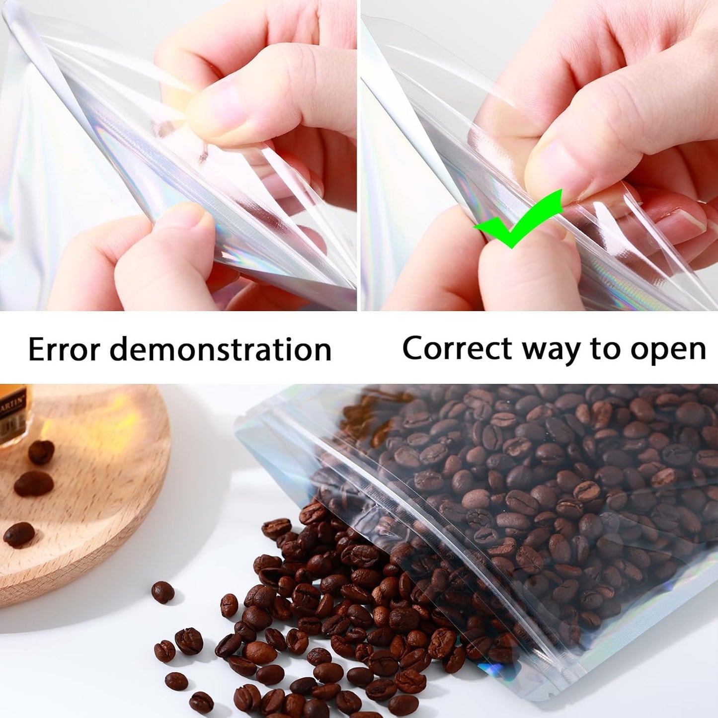 150 Pcs Mylar Bags for Food Storage, 6x9 Mylar Bag with Window Stand Up, Bulk Holographic Resealable Bags Smell Proof Bag Food Packaging for Small Business Freeze Dried Candy Jewelry Foil Packaging