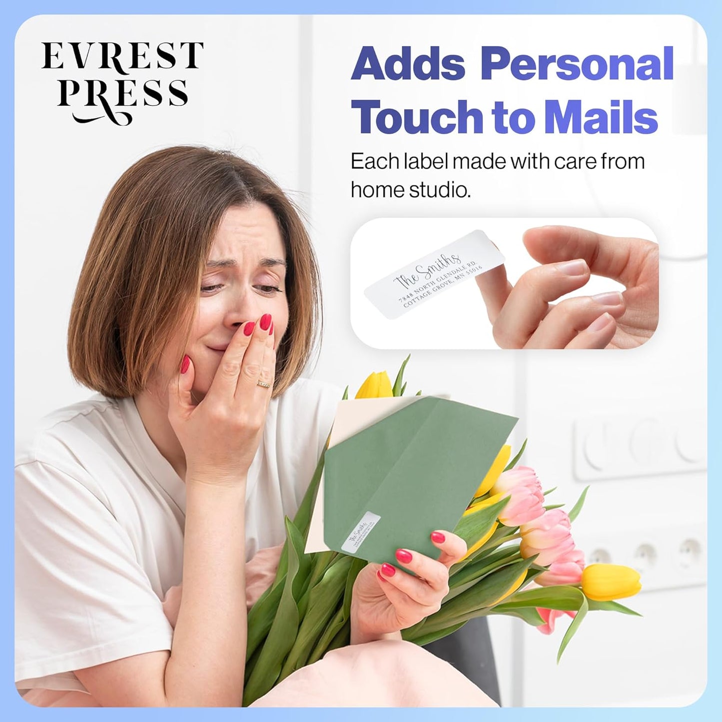 100 Personalized Address Labels - Glossy White Return Address Label 2.5" x 0.75'', Stylish Fonts for Envelopes & Packages, Customizable Labels for Home or Office Use