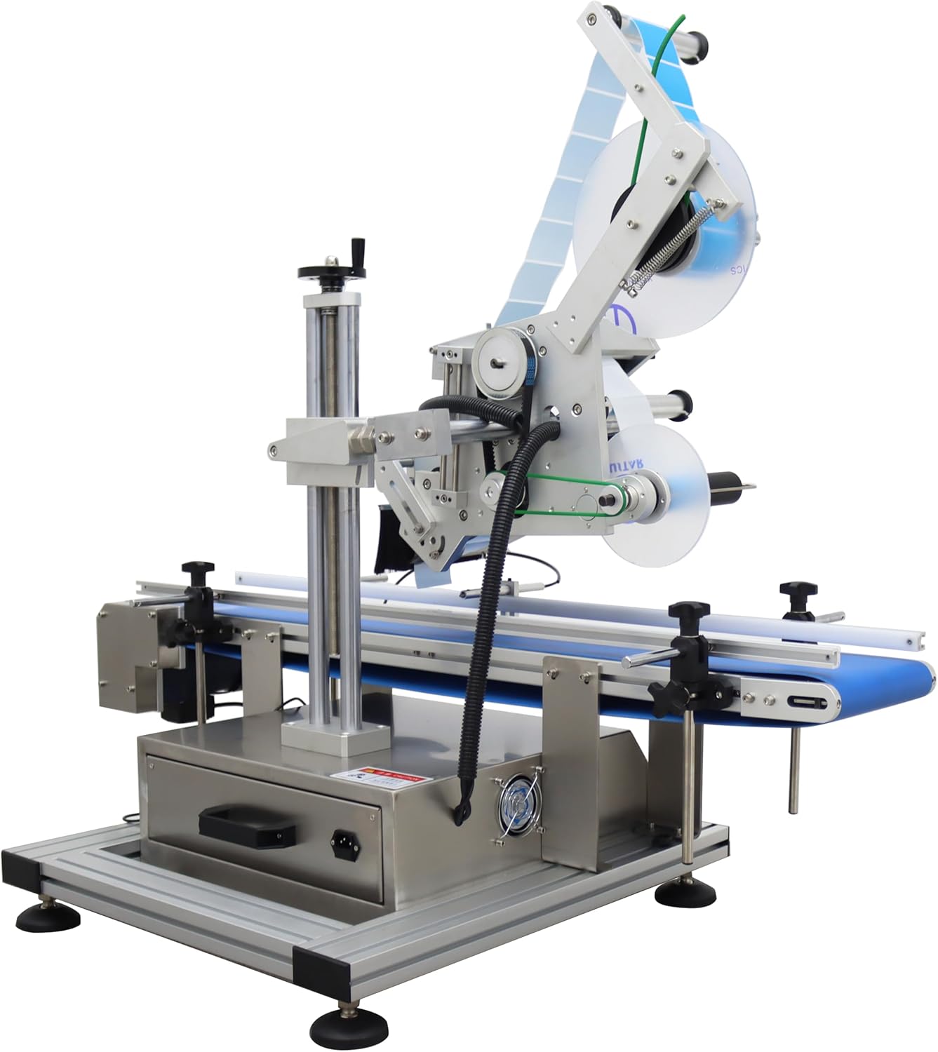 TECHTONGDA Automatic Flat Labeling Machine with Conveyor Label Tape Label Dispenser Width 1.57-5.9inch Label Length 0.78-7.08inch