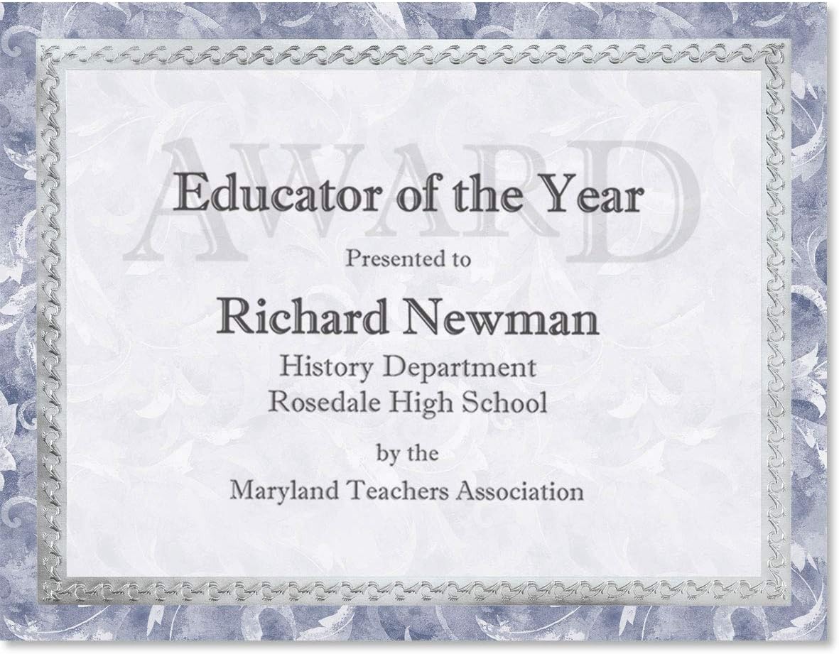 PaperDirect Blue Marbleized Leaf Specialty Certificates, Silver Foil Embossed Border 8 1/2 inch x 11 inch, 38lb Cover Stock, 50 Count, for School, Work, Diplomas & Award Certificates