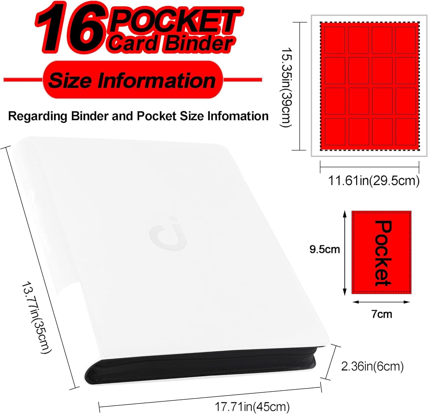 Premium Card Binder 16 Pocket - Fits 1600 Cards,4X4 Ringless Card Album with Sleeves for Trading Cards & Sports Cards(Model C,Classic White)
