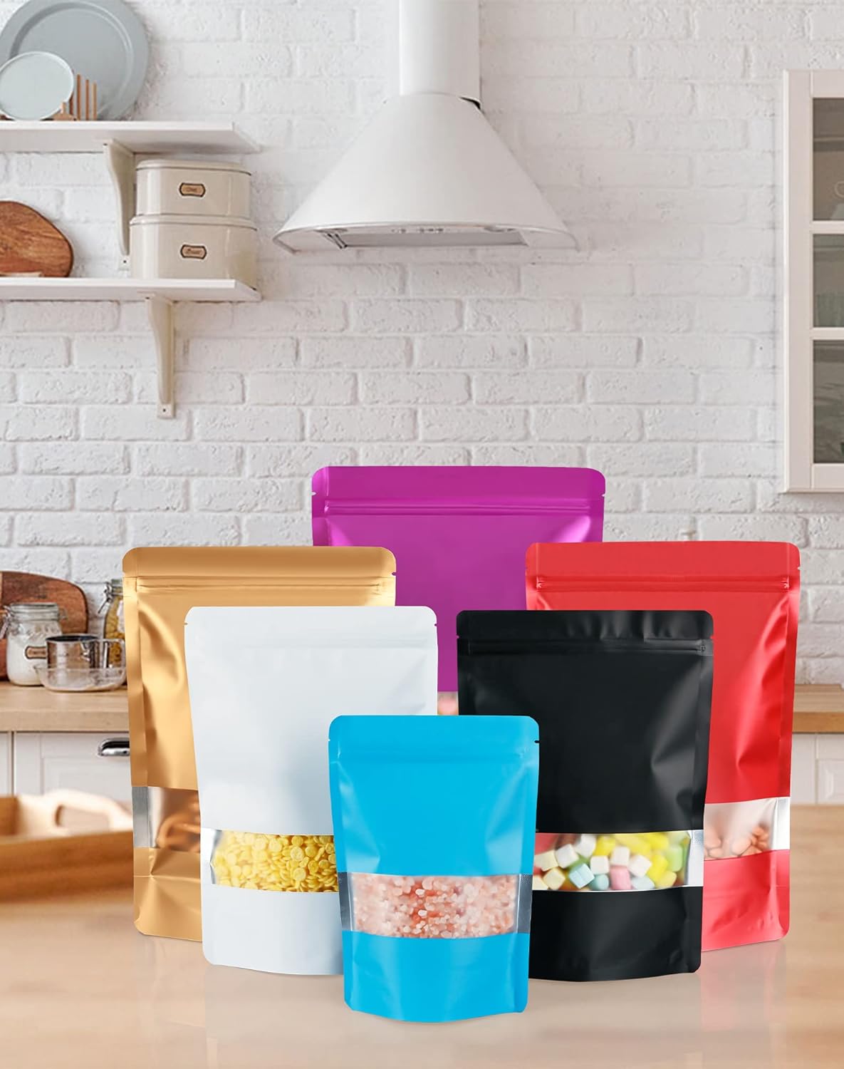 FireKylin 100 Pack Smell Proof Bags 4.7" x 7.9", Resealable Bags with Matte Window, Foil Pouch Stand Up Sealable Bags for Packaging(White)