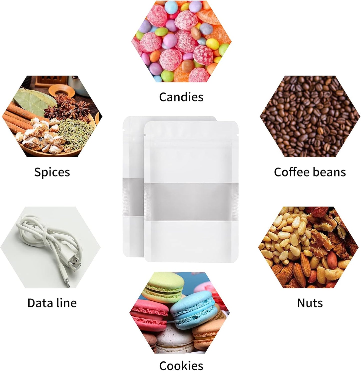 100 Pieces Smell Proof Mylar Bags, Resealable Food Storage Bags with Clear Window, Foil Pouch Stand-up Bags for Food Self Sealing Storage Supplies (White, 4 x 6 Inch)