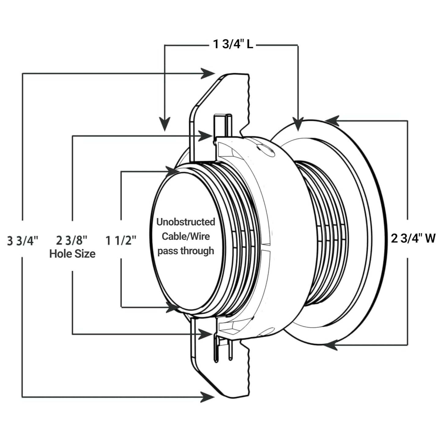 (1-Pack Black) Cable, Wire & Cord Management - Self Locking Grommet with Cover for Walls, Ceilings, Desks, Used for All Surfaces 3/8” to 1” Thick, Made in USA