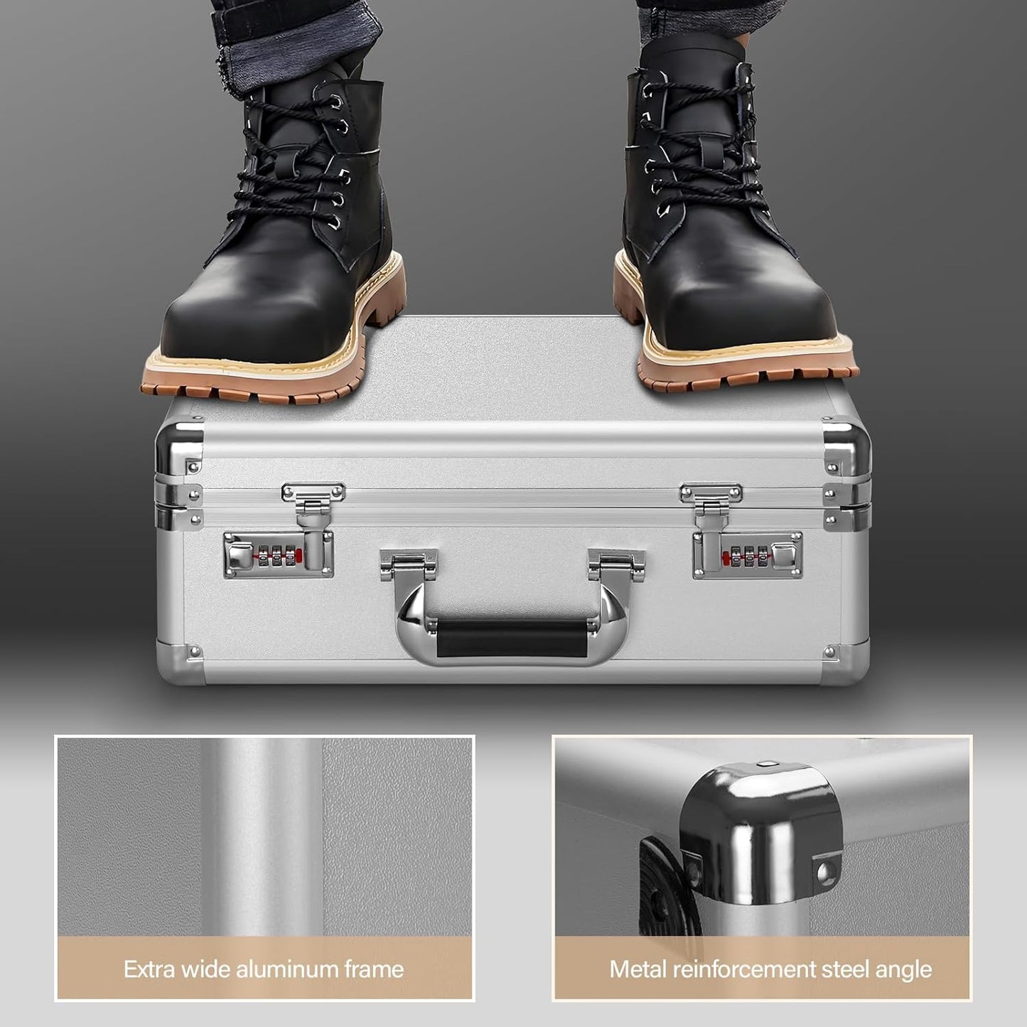 File Organizer Storage Box - 14.2 x 9.8 x 4.5 Inch Medium, Portable Locking Storage Totes with Dual Combination Locks, Lock Boxes for Personal Items, Cash, Briefcase - Silver