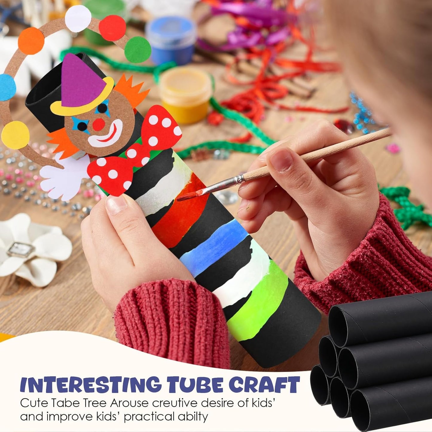 MotiMind 60 Pcs Cardboard Tubes for Craft 2 Size Empty Paper Towel Rolls Cardboard Toilet Paper Tubes Bulk for Classroom DIY Projects(Black,1.4 x 10 Inch, 1.6 x 10 Inch)