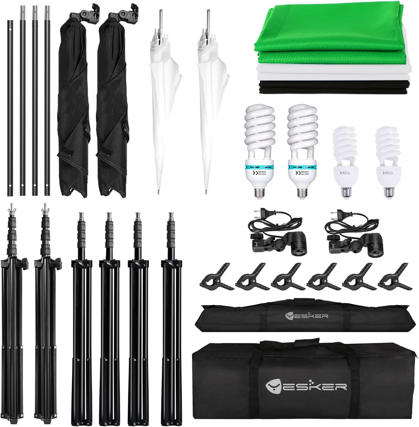 Yesker Photography Lighting Kit 8.5x10ft backdrop Support Equipment System Umbrella 5500k Light Bulb Softbox Continuous Lighting for Photo Shoot Studio Portrait Product and Video Recording Photography