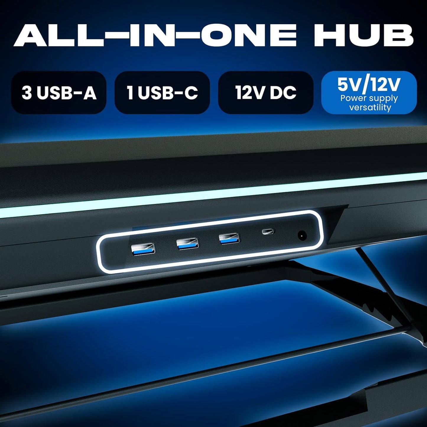 KLIM Turbofrost - Gaming Laptop Cooling Pad - 4 Powerful Turbo Fans - 4 x 4000 RPM, Laptop Cooler 2 Power Modes USB-C/DC, Dynamic RGB, 4-Ports USB, Sealed Foam for Fast Cooling for Laptops up to 17in