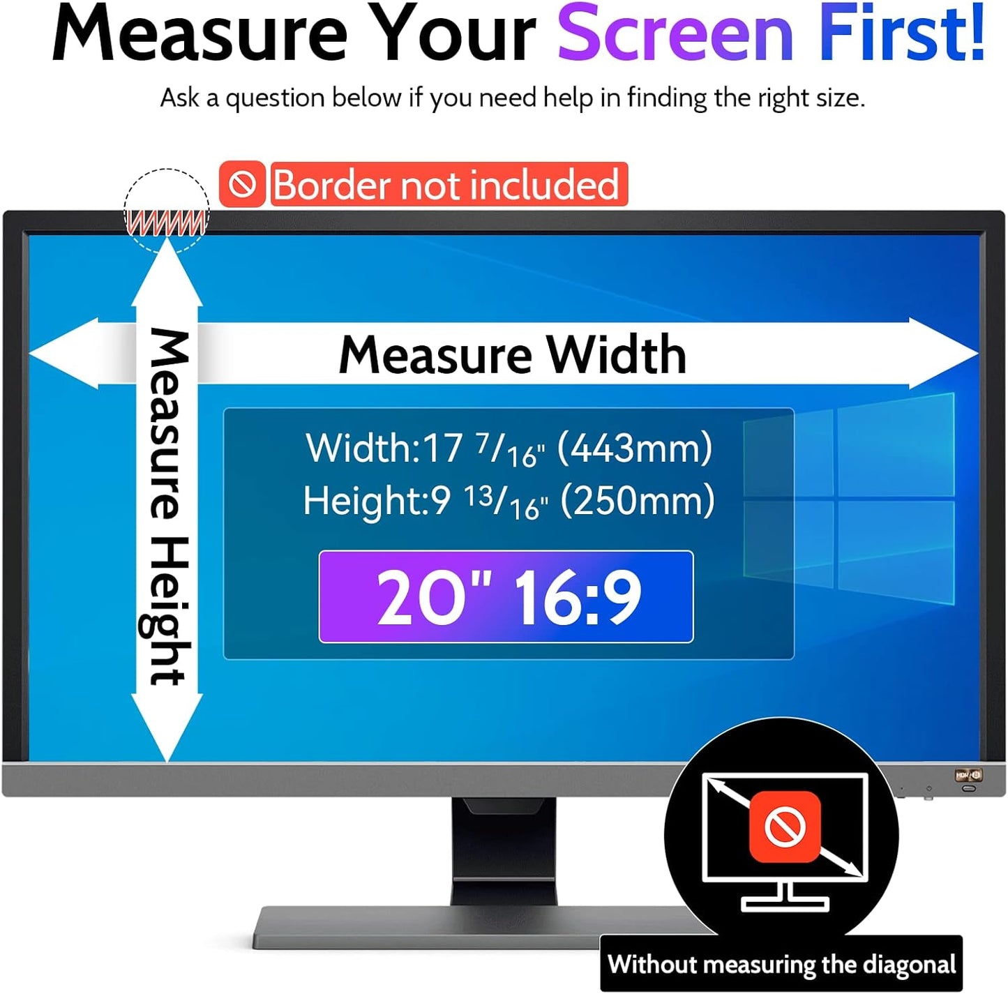 Computer Privacy Screen 20 Inch for 16:9 Widescreen Monitor, Removable 20inch Anti Blue Light Anti Glare Monitor Privacy Filter Shield (17 7/16" x 9 13/16")