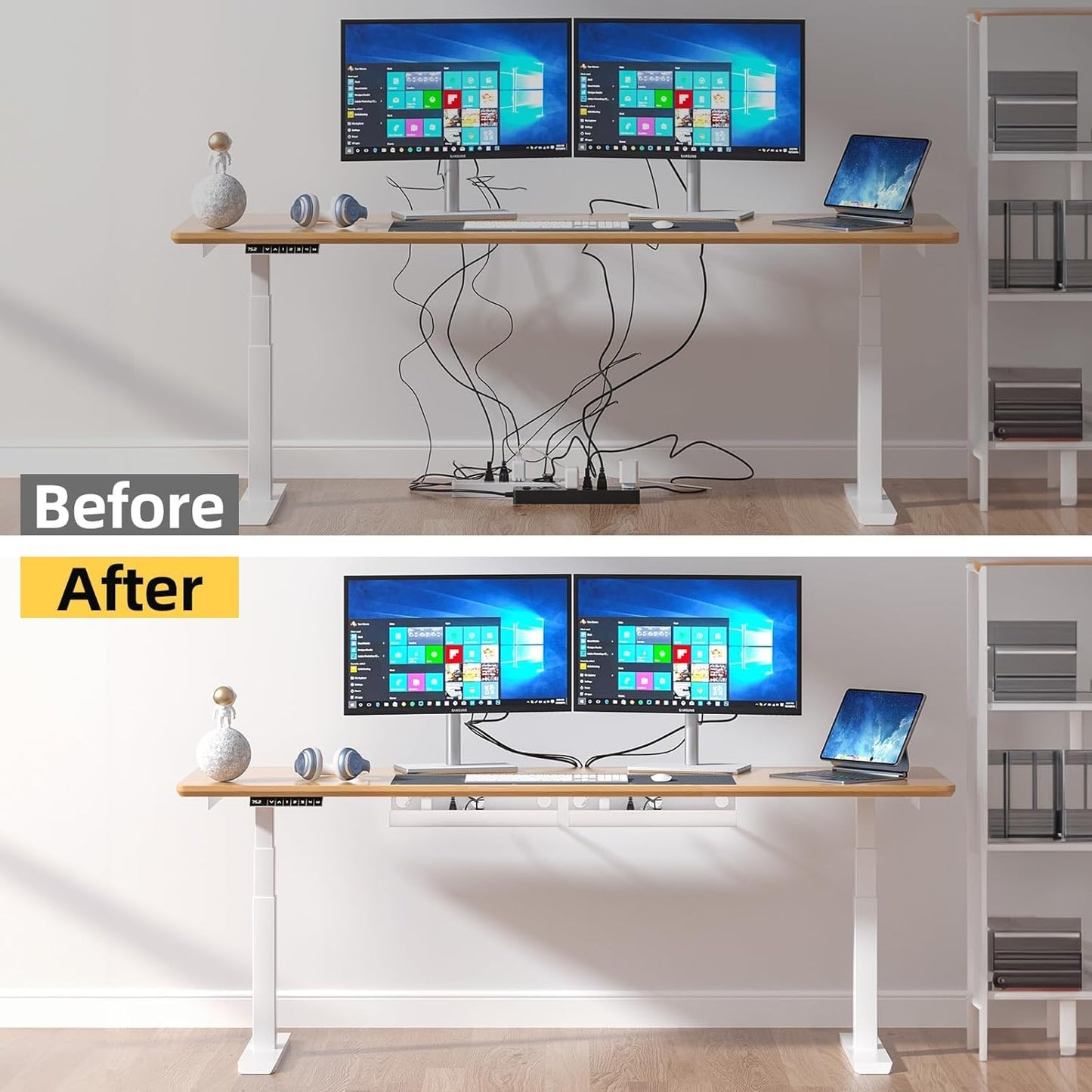 YECAYE Large Under Desk Cable Management,Easy Install Cable Management Under Desk with 4 Cord Holders & 6 Ties,Child & Pet-Safe Cord Hider,Wire Organizer,Wire Cover Tray,White