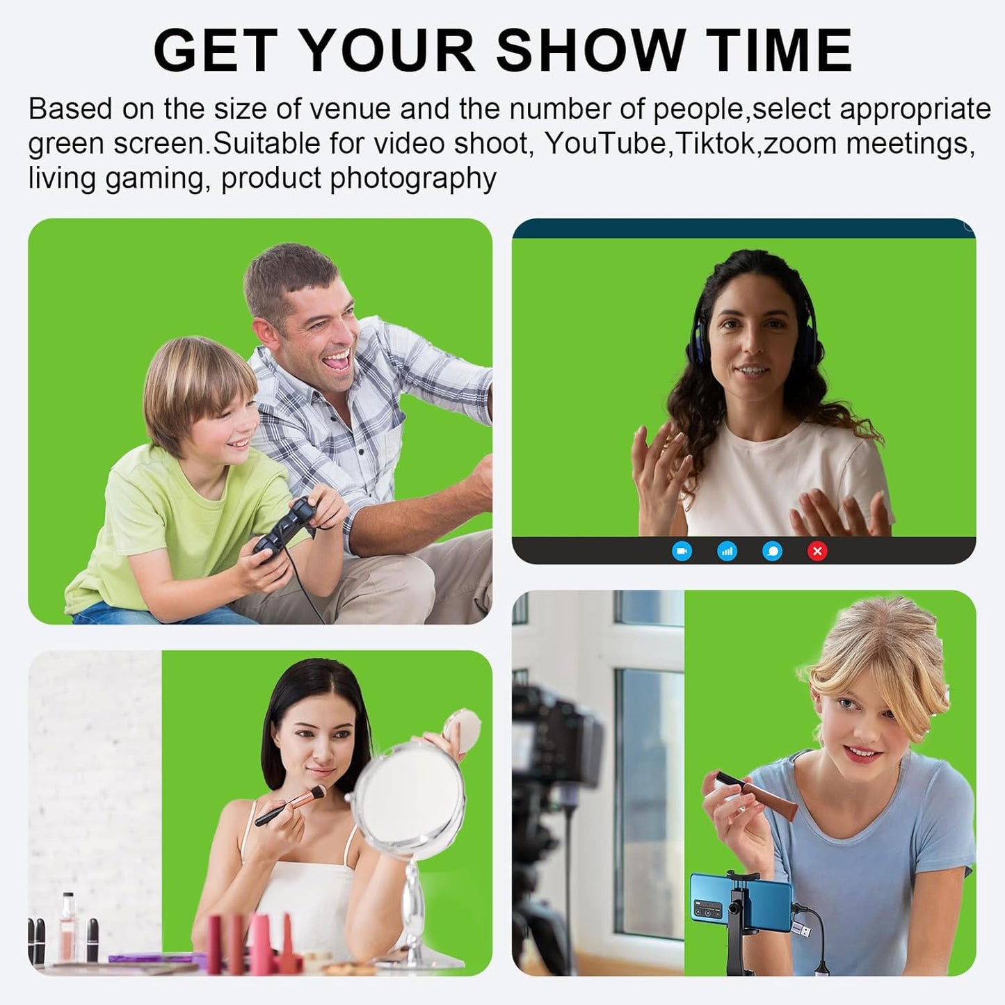 LIHONG Large Green Screen Collapsible Chroma Key Backdrop,Portable Retractable for Video, Live Game,Aluminum Base,Wrinkle Resistant Fabric,Pull-up Style,Auto-Locking Frame (78.7Wx78.7H inch)