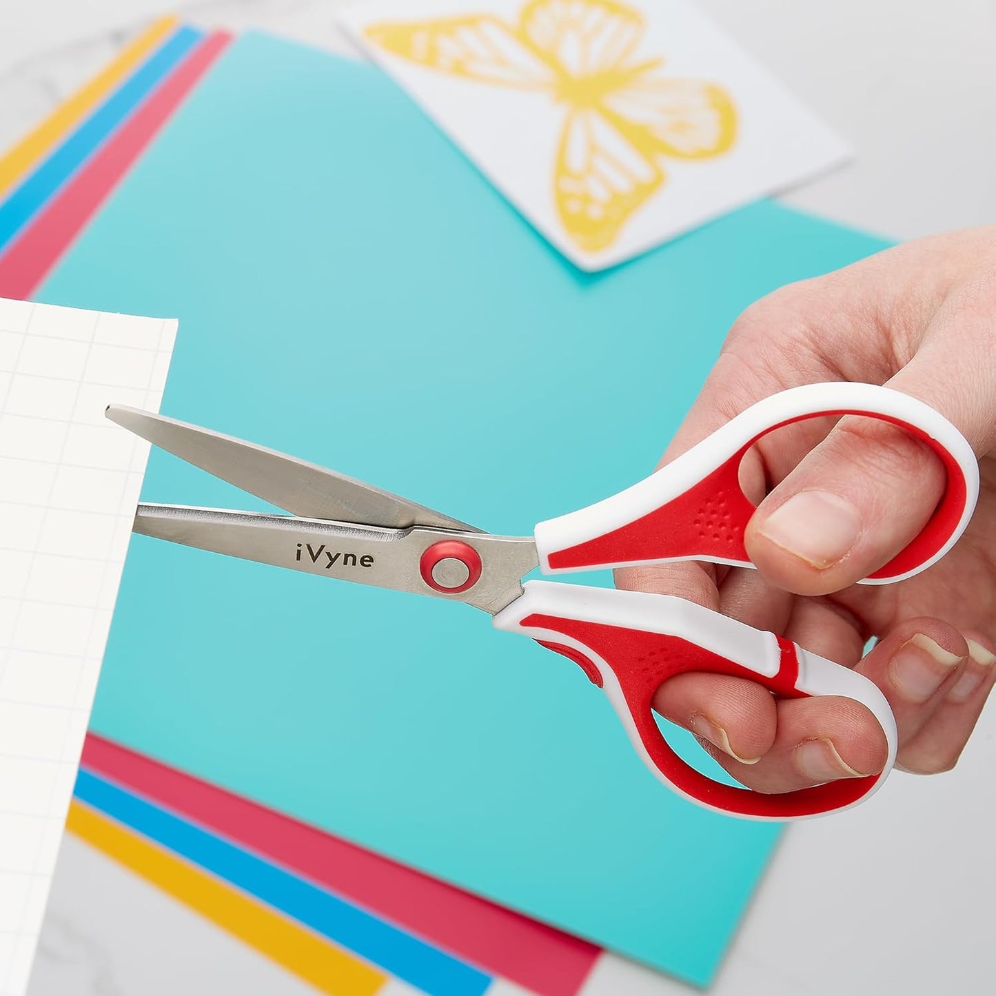 iVyne (8pcs) Berry Essentials Silicone Vinyl Weeding Tool Kit Soft Grip Weeding Tools for Vinyl with Weeder, Tweezers, Picker, Scissors and Scraper Set for Silhouette Cameos and Cricut Craft (Red)