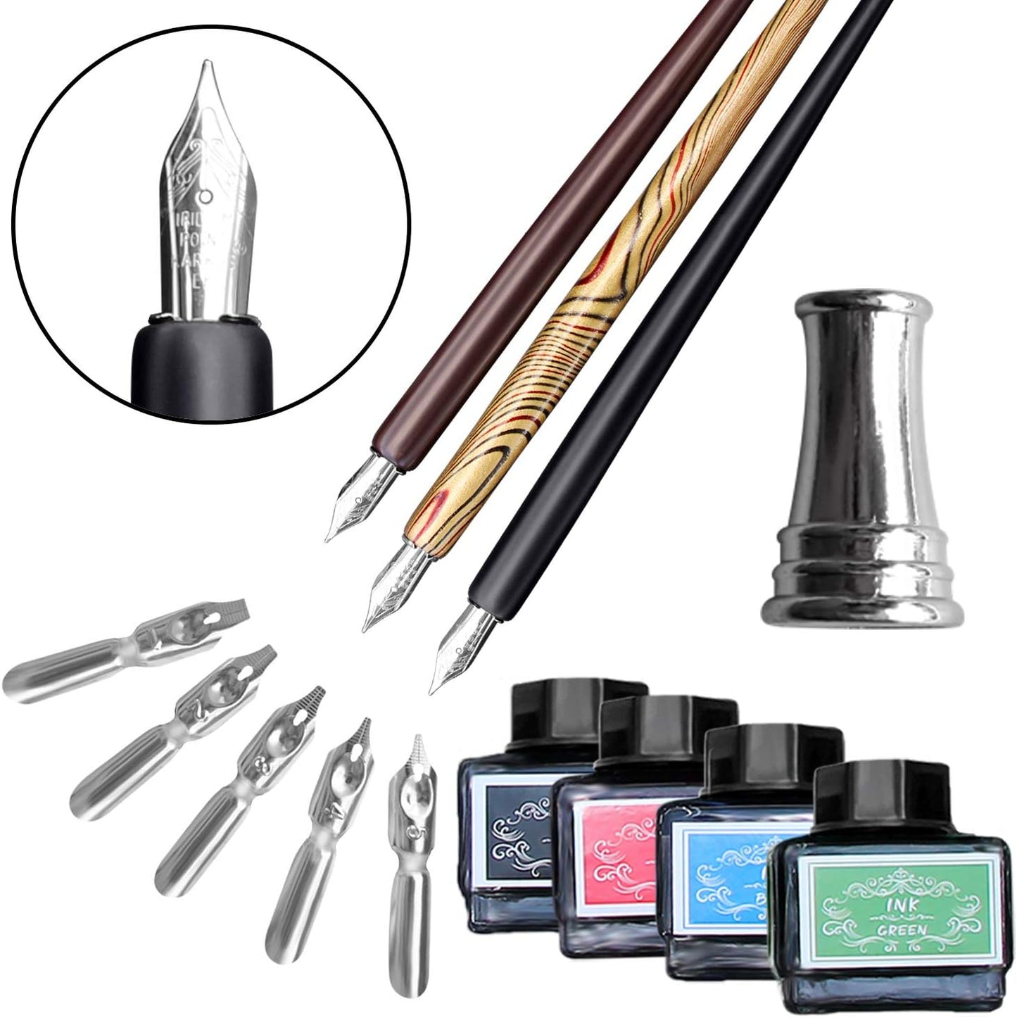 Calligraphy Set For Beginners, 3 Calligraphy Pens, 4 Ink Bottle 15ml, 20 Calligraphy Nibs, 1 Calligraphy Pen Holder, Dip Pen Set, Gift For Men, Women And Kids, Calligraphy Kit For Beginners