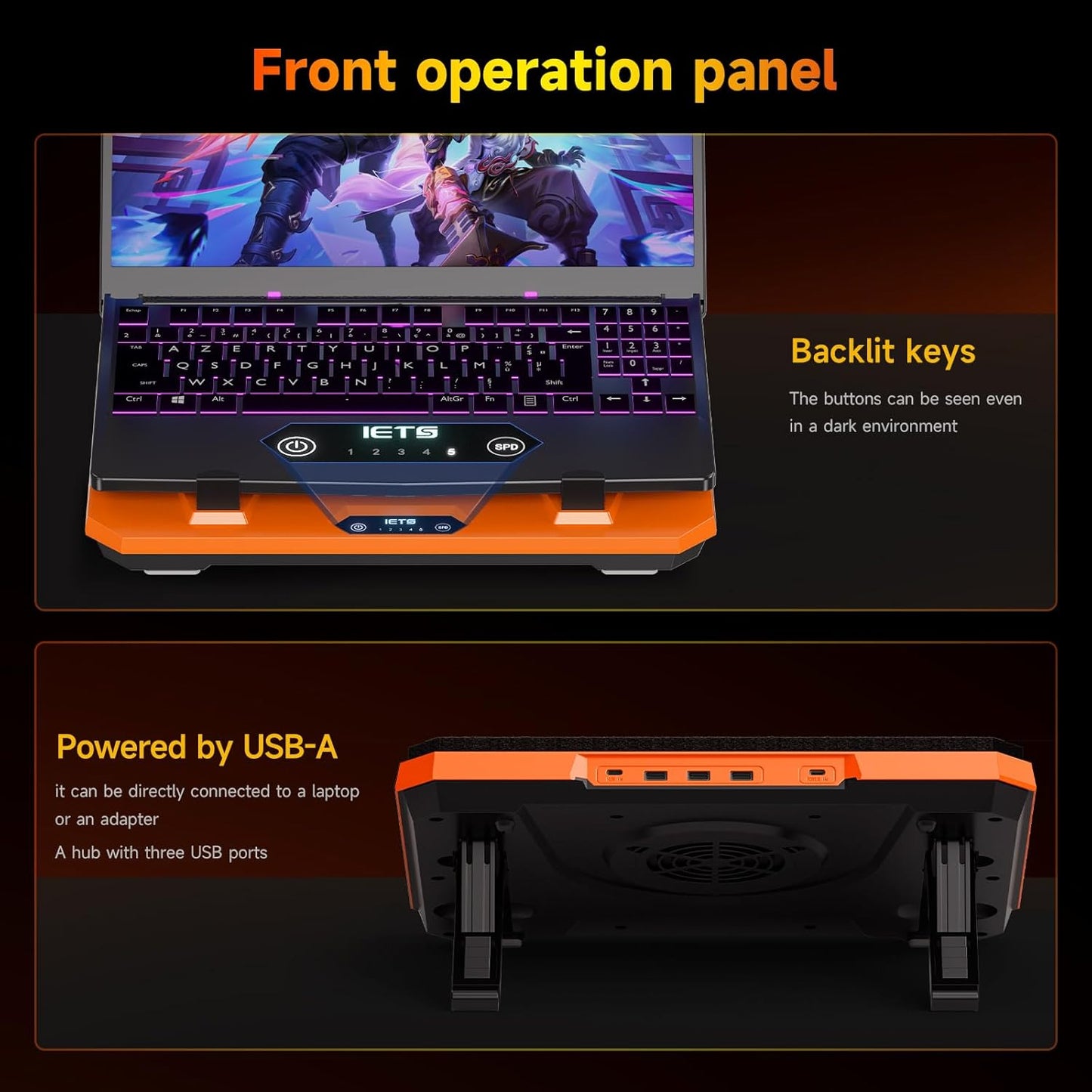 GT300 Upgraded Laptop Cooling Pad with Adjustable Stand, Turbo Boosted Cooler for Rapid Cooling 10-17inch Gaming Laptop, Flexible Sealing Ring,Featuring Air Filtration and USB Hub