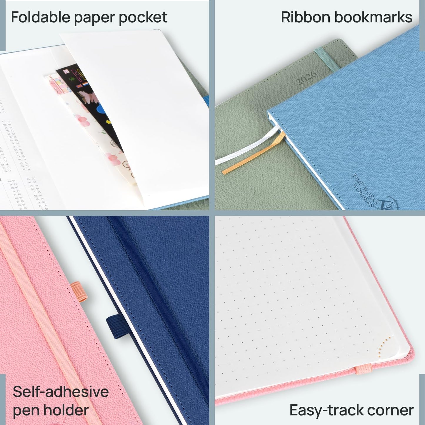 POPRUN Weekly Planner 2026 Calendar (Pocket 4'' x 6.25'') 12 Months Notebook with Horizontal Layout, Leather Hardcover, Inner Pocket, 100GSM Thick Paper, Pen Holder TJ - Midnight Green