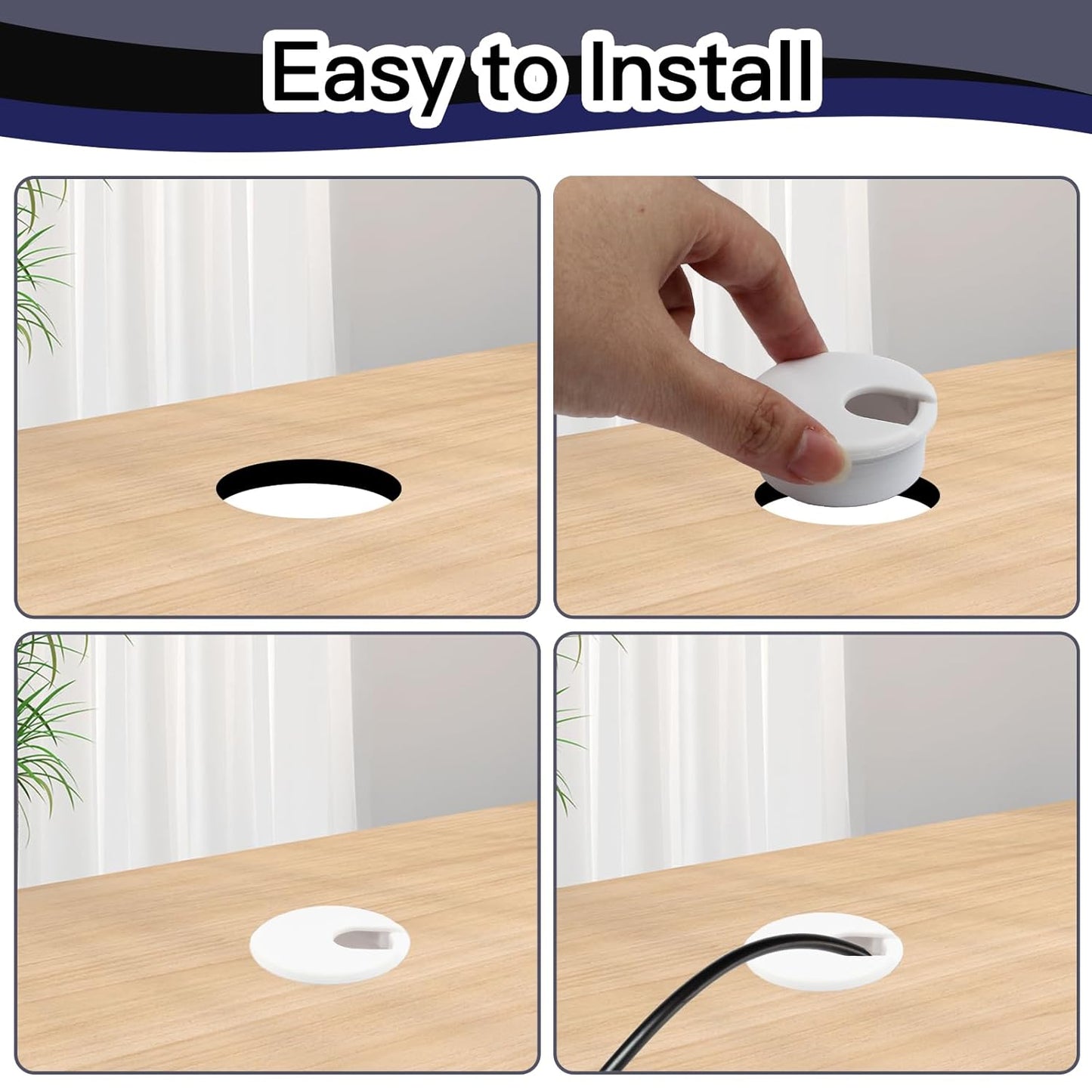 2pcs 1-3/4 Inch Desk Grommet, Plastic Desk Hole Cover, White Cable Hole Cover, Desk Hole Grommet for Wire Cord Organizing Office Computer Desk