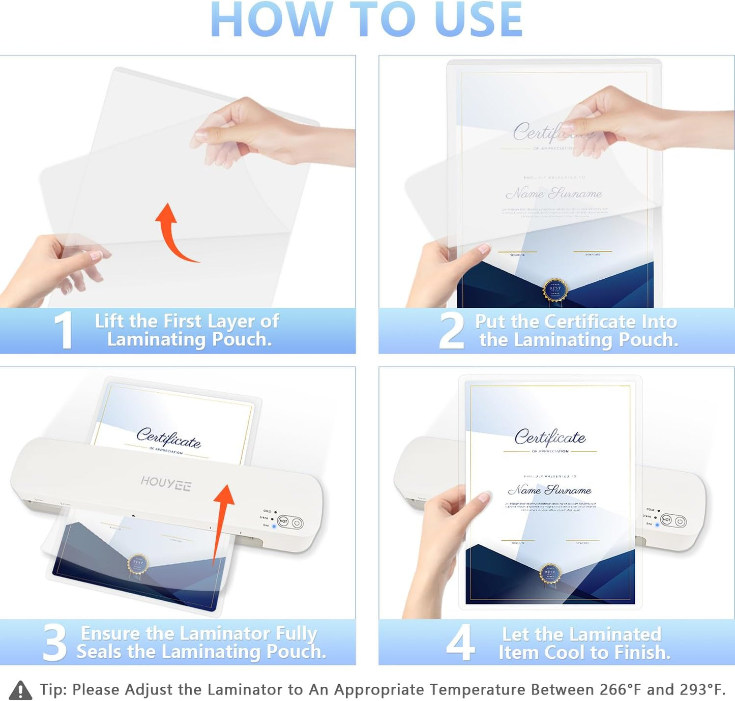 HOUYEE 200 Pack 5 Mil Thermal Laminating Pouches, Hold 8.5 x 11 inch Sheets, Ultra Clear Laminating Sheets, 9 x 11.5 Inch Laminate Sheets for Laminator, for Letter Size, Office and School Supplies