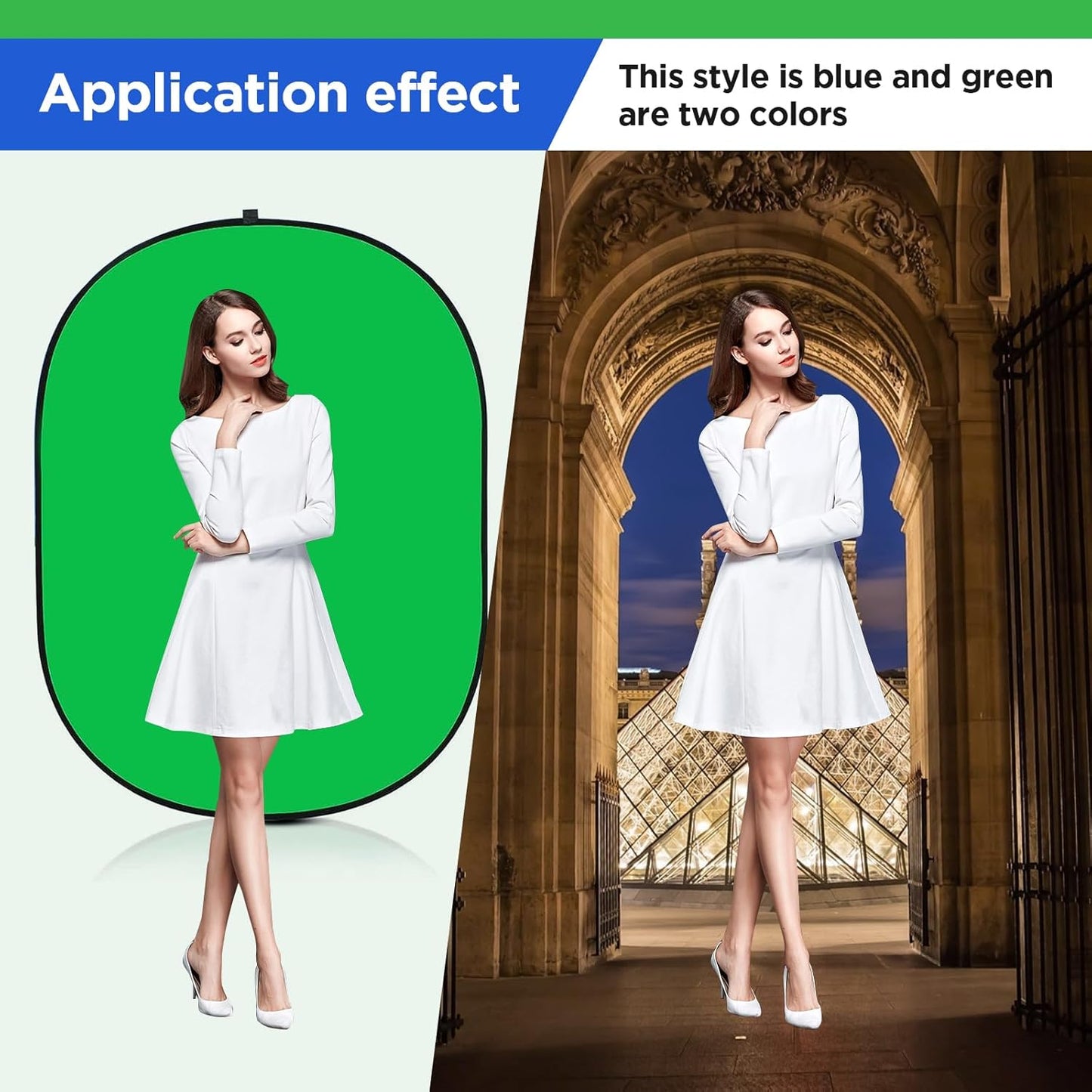 Portable Green Screen Backdrop with Stand,Foldable 5x7ft Chromakey Blue&Green Screen 2 in 1 Pop Up Collapsible Backdrop for Photo and Video Shooting,Gaming (Green & Blue)