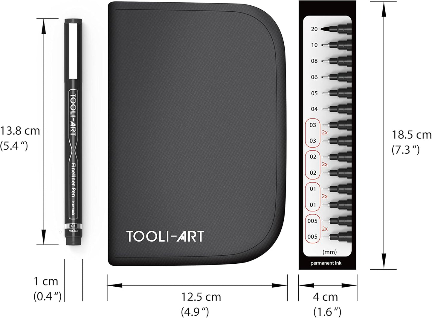Micro-Line 14 Pens With Case, Fineliner, Multiliner, Archival Ink, Waterproof, Journaling, Illustration, Architecture, Technical Drawing, Outlining, Scrapbooking, Manga, Writing, Rock Painting Black