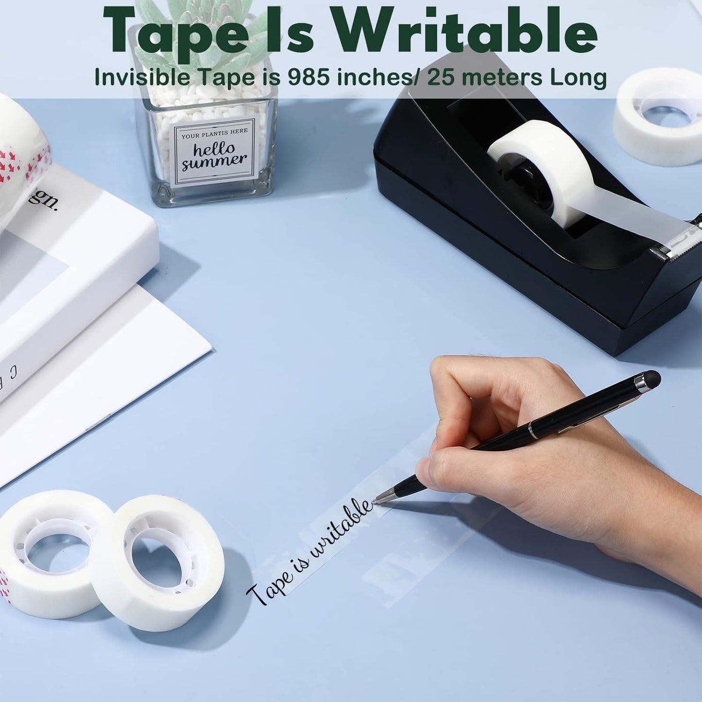 Yahenda 18 Pack Desktop Tape Dispenser Non Skid Base with 0.7 x 985 Inches Invisible Tape Refills Bulk Weighted Roll Dispenser for Office Home School