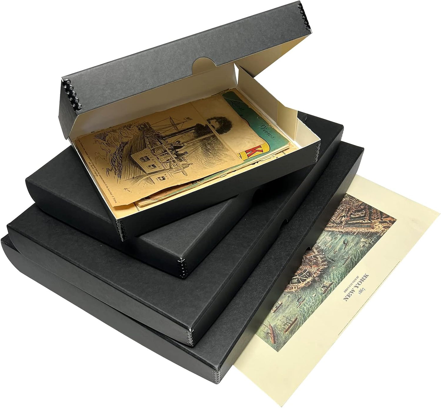 Lineco Folio Storage Box, Clamshell Design with Metal Edge. 13.5x19.5x1.75 Inches, Archival Boxboard, Preserve Photos, Cards, Magazines, Documents, Art, Ephemera, Family Records, Black, Pack of 1