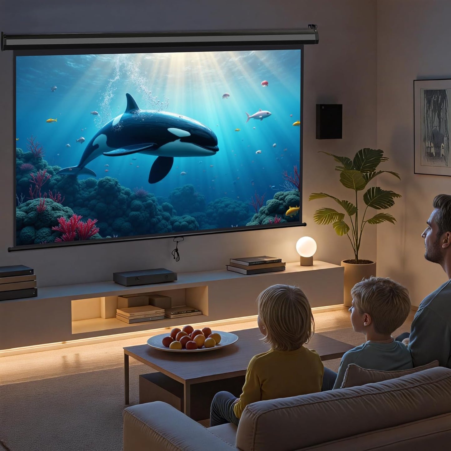 ZENY Outdoor Projector Screen Pull Down 80 Inch 16:9 HD Projection Screen, Roll Down Ceiling Projector Screen, Portable Indoor Outdoor Movie Screen