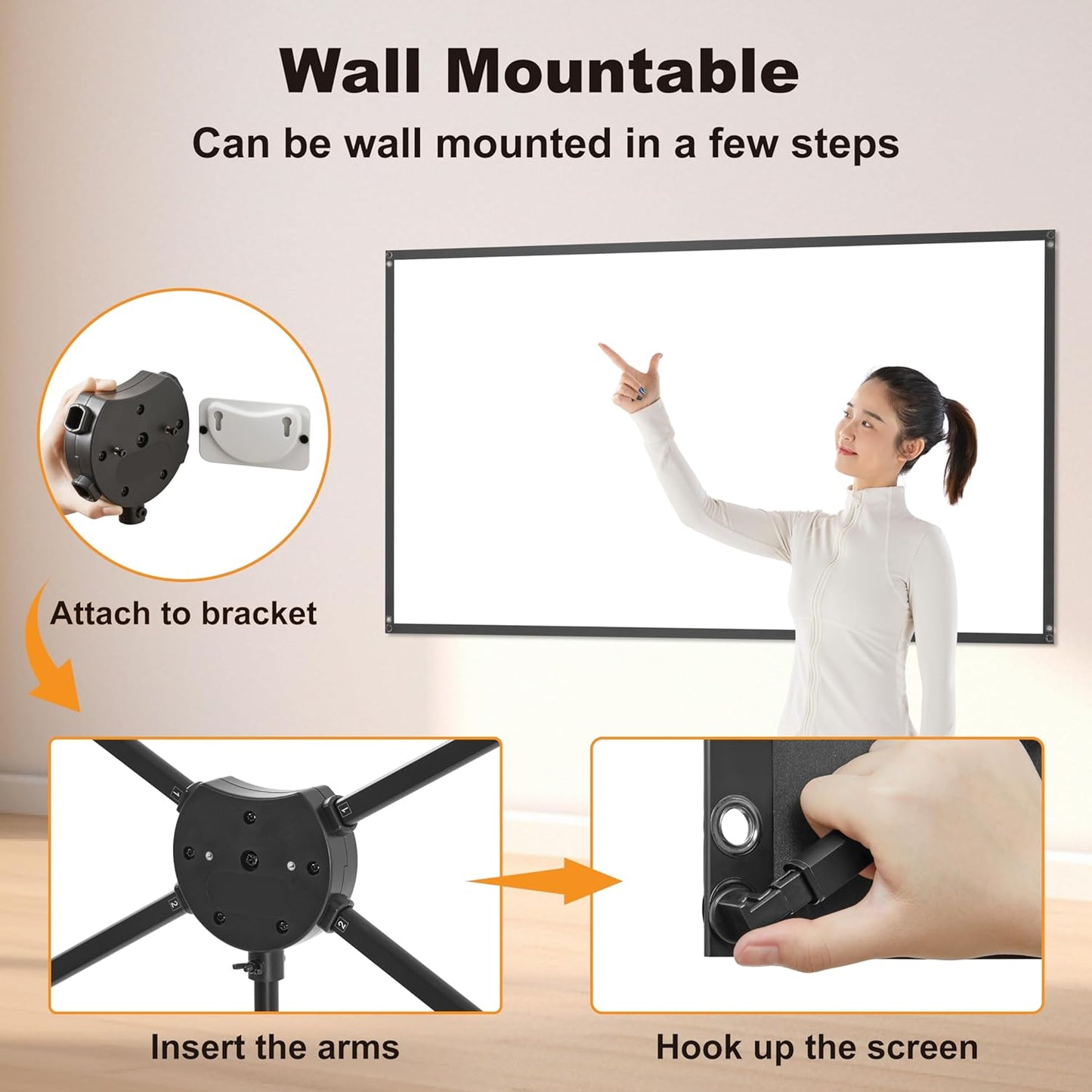 Outdoor Projector Screen 100 Inch, 16:9, High Gain, Projector Screen with Stand, Wind-resistant Design for Portable Projection Screen Outdoor, With Ropes and Spikes, 4K Image for Home Theater, Camping