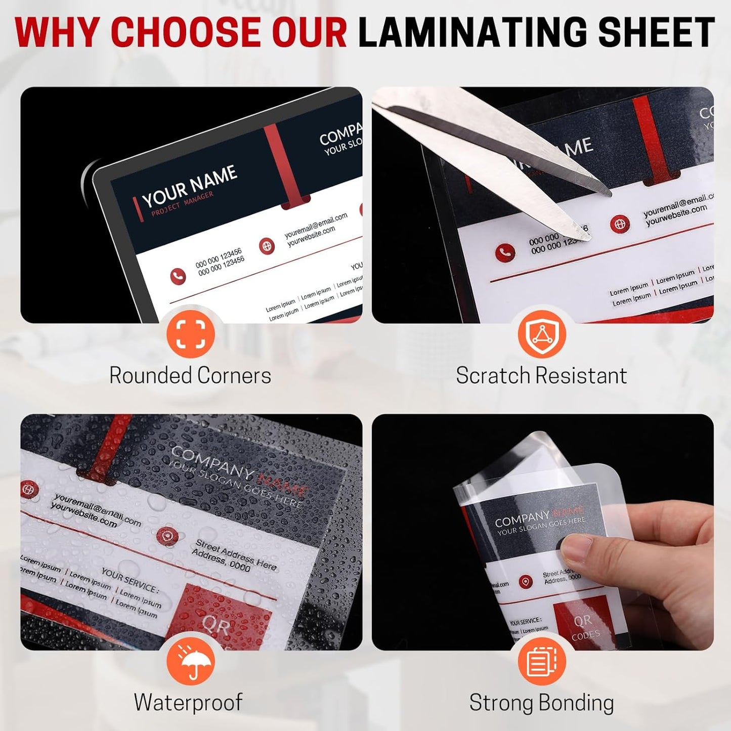 CAREGY 200 Count Thermal Laminating Pouches,5Mil,Hold 2 x 3.5 inch Business Card Laminate Pouches for Laminator, Clear Lamination Paper Protection 2.3 x 3.7 inch, Round Corner, Home & Office