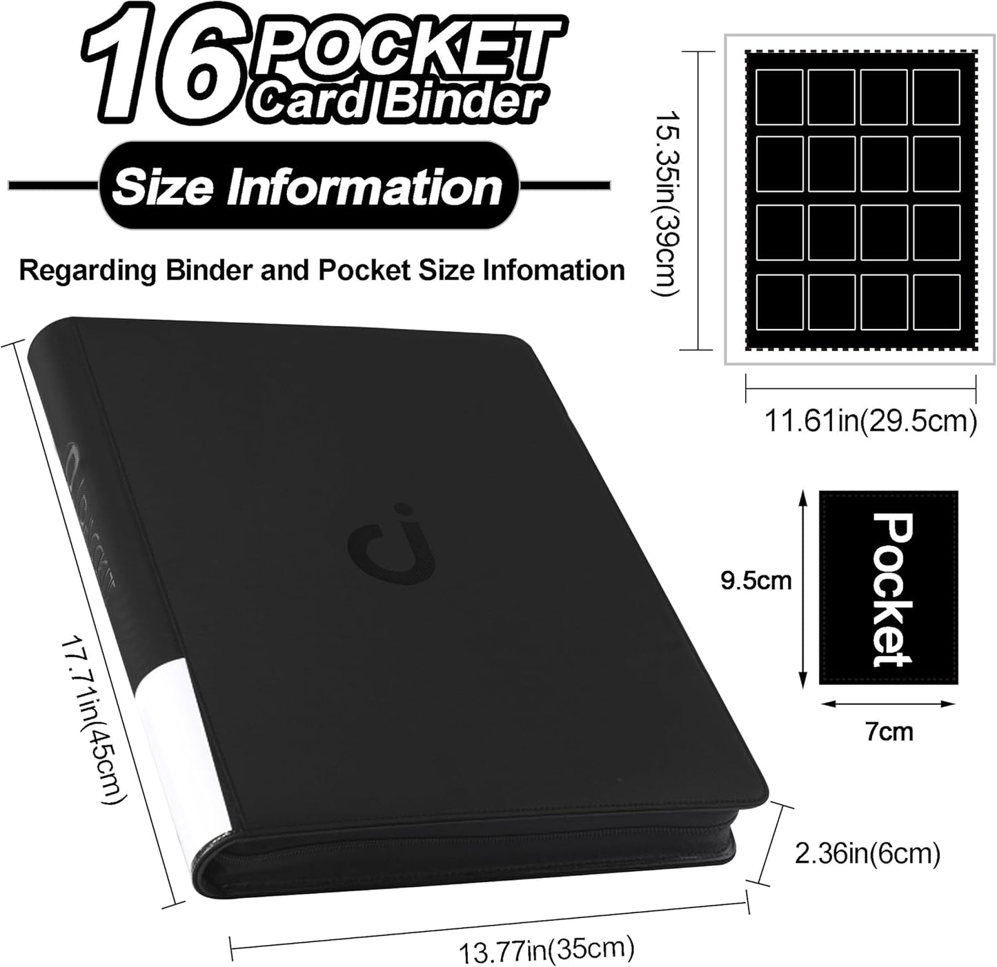 Premium Card Binder 16 Pocket - Fits 1600 Cards,4X4 Ringless Card Album with Sleeves for Trading Cards & Sports Cards(Model C,Classic Black)